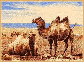 Пушистый овальный шерстяной пейзажный ковер Hunnu 6S873 82 верблюды