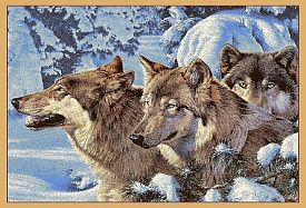 Круглый шерстяной пейзажный ковер Hunnu 6S1011 82 волки